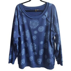 Life Is Good Womens Blue Crewneck Sweatshirt-Raw Seams-AllOverCelestial Print L